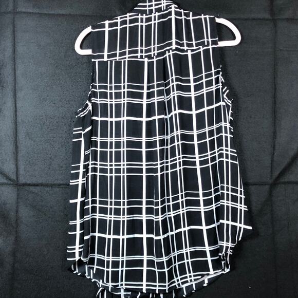 Cato Womens Blouse Black White Striped Front Tie Neck Sleeveless Workwear Large - Picture 10 of 12